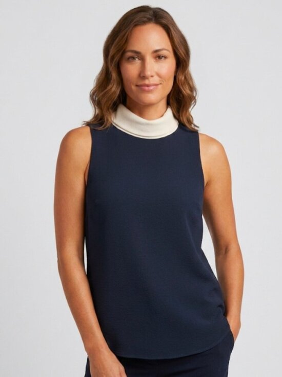 Iris Setlakwe Tops - NWT Iris Setlakwe Mock Neck Sleeveless Blouse Size 2 Navy Cream